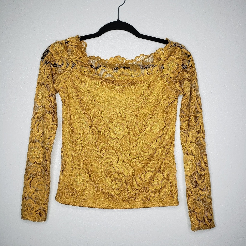 Ambiance Gold Lace Blouse Size M